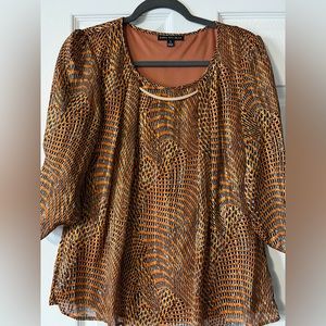 Sara Michelle blouse -size S- orange, teal, golden